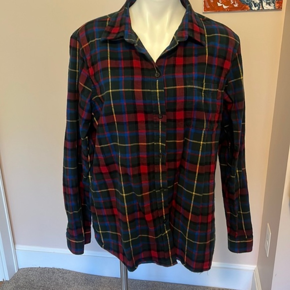 L.L. Bean Red, Green and Blue Plaid Button-Front Women's Shirt